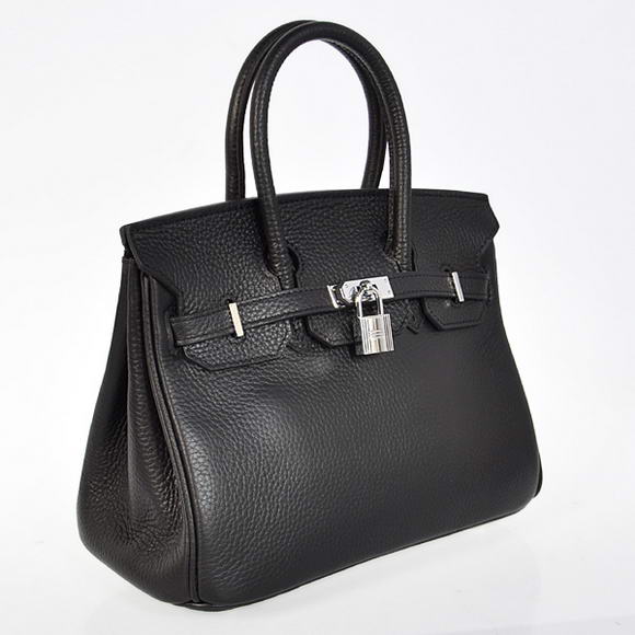 Super A Replica Hermes Birkin 25CM Tote Bags Togo Leather Black Silver 60799 - Click Image to Close